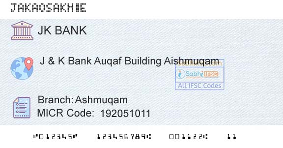 Jammu And Kashmir Bank Limited AshmuqamBranch 