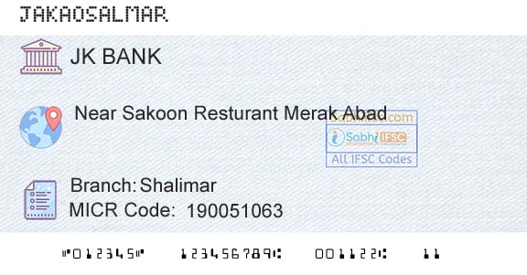 Jammu And Kashmir Bank Limited ShalimarBranch 