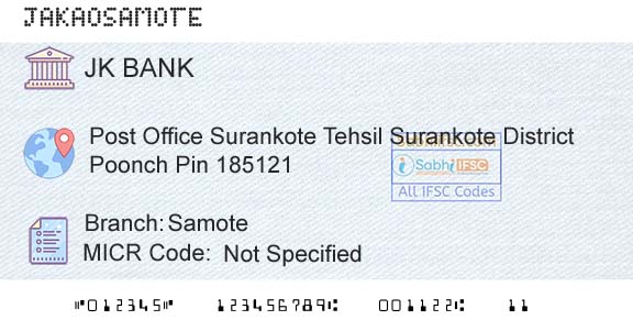 Jammu And Kashmir Bank Limited SamoteBranch 