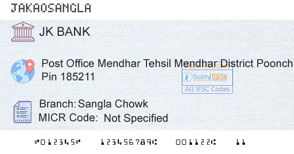 Jammu And Kashmir Bank Limited Sangla ChowkBranch 