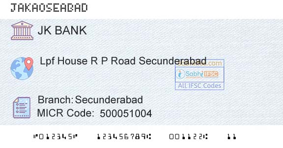Jammu And Kashmir Bank Limited SecunderabadBranch 