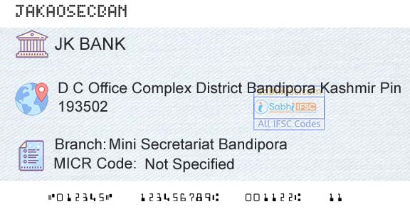 Jammu And Kashmir Bank Limited Mini Secretariat BandiporaBranch 