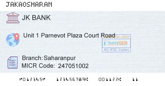 Jammu And Kashmir Bank Limited SaharanpurBranch 