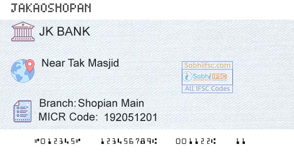 Jammu And Kashmir Bank Limited Shopian Main Branch 