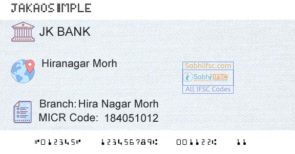 Jammu And Kashmir Bank Limited Hira Nagar MorhBranch 