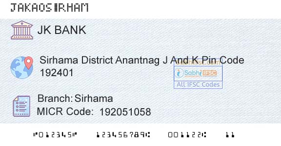 Jammu And Kashmir Bank Limited SirhamaBranch 