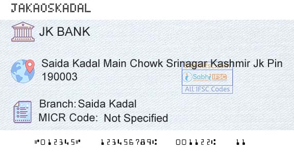 Jammu And Kashmir Bank Limited Saida KadalBranch 