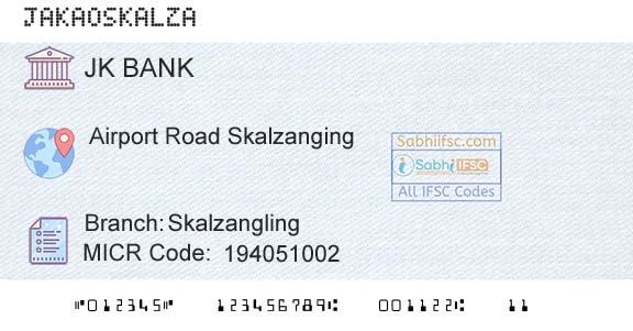 Jammu And Kashmir Bank Limited SkalzanglingBranch 
