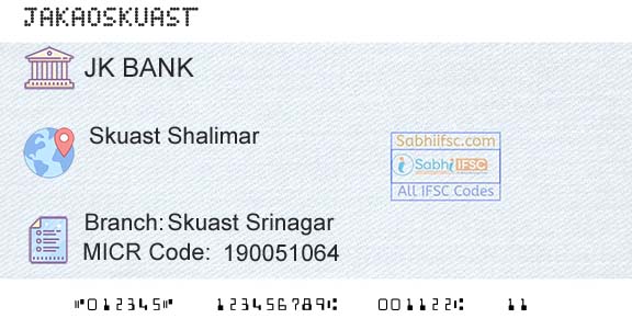 Jammu And Kashmir Bank Limited Skuast SrinagarBranch 