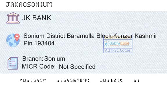 Jammu And Kashmir Bank Limited SoniumBranch 