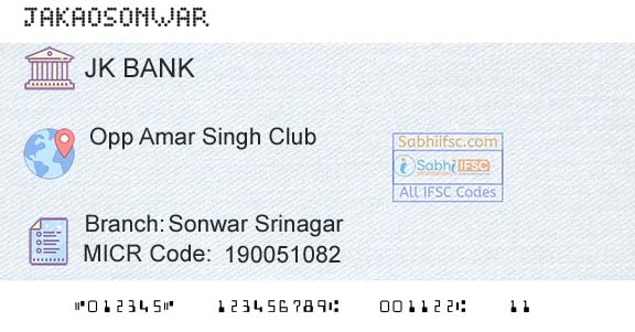 Jammu And Kashmir Bank Limited Sonwar SrinagarBranch 