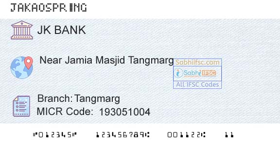 Jammu And Kashmir Bank Limited TangmargBranch 