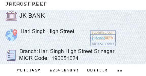 Jammu And Kashmir Bank Limited Hari Singh High Street SrinagarBranch 