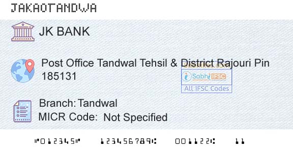 Jammu And Kashmir Bank Limited TandwalBranch 