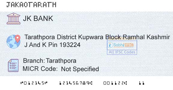 Jammu And Kashmir Bank Limited TarathporaBranch 