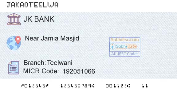 Jammu And Kashmir Bank Limited TeelwaniBranch 
