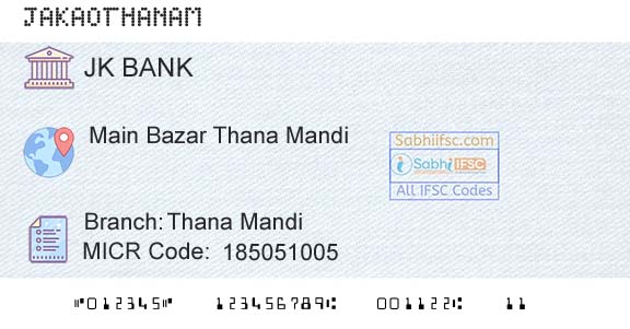 Jammu And Kashmir Bank Limited Thana MandiBranch 