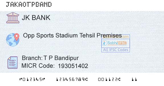 Jammu And Kashmir Bank Limited T P BandipurBranch 