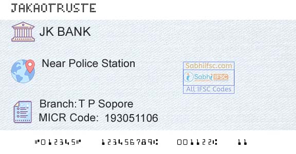 Jammu And Kashmir Bank Limited T P SoporeBranch 
