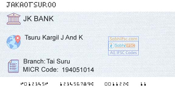 Jammu And Kashmir Bank Limited Tai SuruBranch 