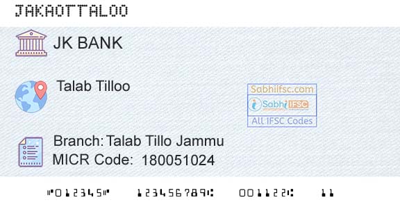 Jammu And Kashmir Bank Limited Talab Tillo JammuBranch 