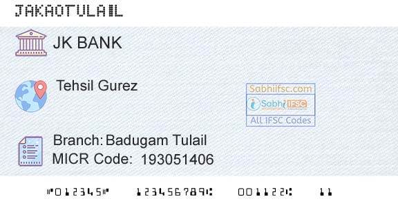 Jammu And Kashmir Bank Limited Badugam TulailBranch 