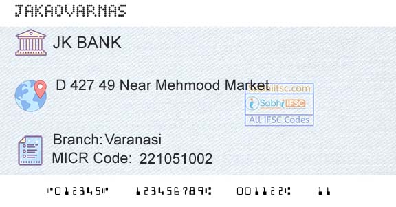 Jammu And Kashmir Bank Limited VaranasiBranch 