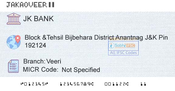 Jammu And Kashmir Bank Limited VeeriBranch 
