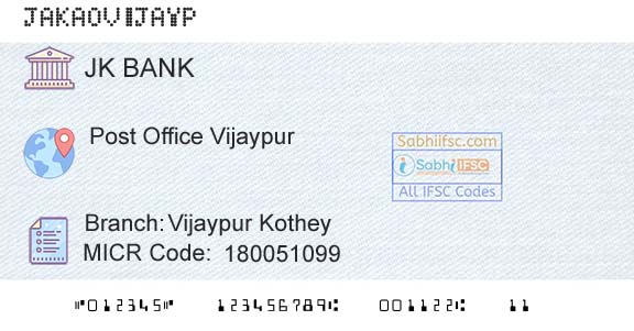 Jammu And Kashmir Bank Limited Vijaypur KotheyBranch 