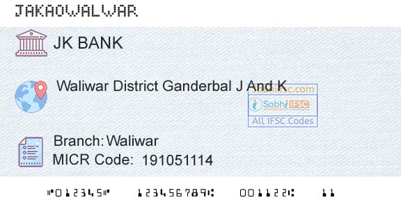 Jammu And Kashmir Bank Limited WaliwarBranch 