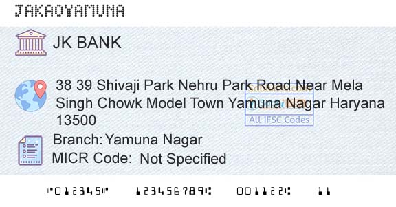 Jammu And Kashmir Bank Limited Yamuna NagarBranch 