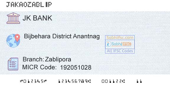 Jammu And Kashmir Bank Limited ZabliporaBranch 