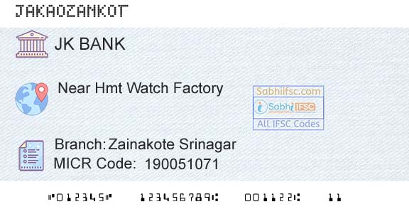Jammu And Kashmir Bank Limited Zainakote SrinagarBranch 