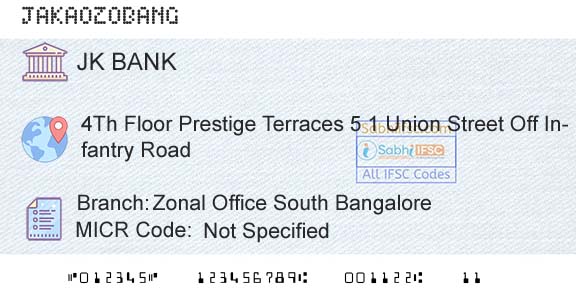 Jammu And Kashmir Bank Limited Zonal Office South BangaloreBranch 