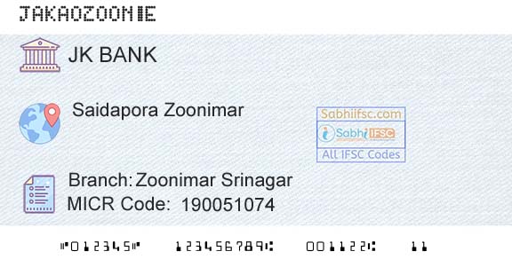 Jammu And Kashmir Bank Limited Zoonimar SrinagarBranch 