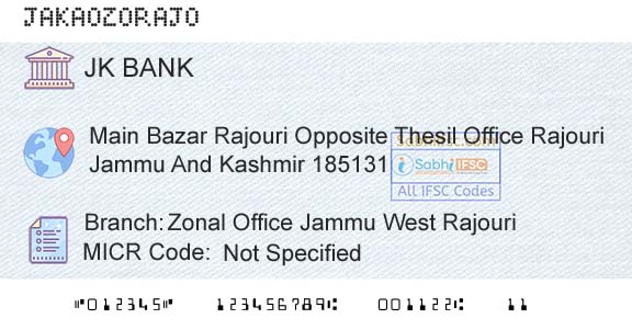 Jammu And Kashmir Bank Limited Zonal Office Jammu West RajouriBranch 