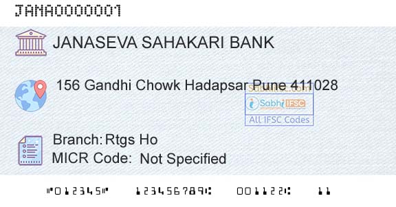 Janaseva Sahakari Bank Limited Rtgs HoBranch 