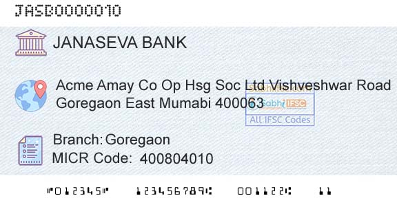 Janaseva Sahakari Bank Borivli Limited GoregaonBranch 