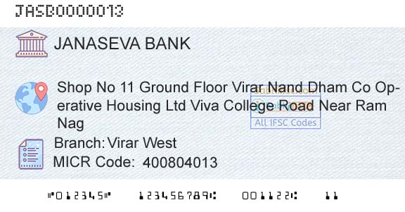 Janaseva Sahakari Bank Borivli Limited Virar WestBranch 