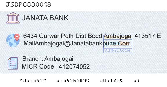 Janata Sahakari Bank Limited AmbajogaiBranch 
