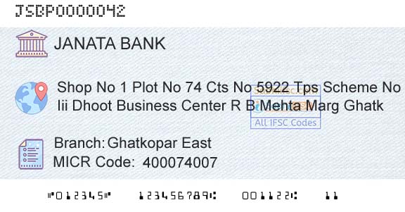 Janata Sahakari Bank Limited Ghatkopar East Branch 
