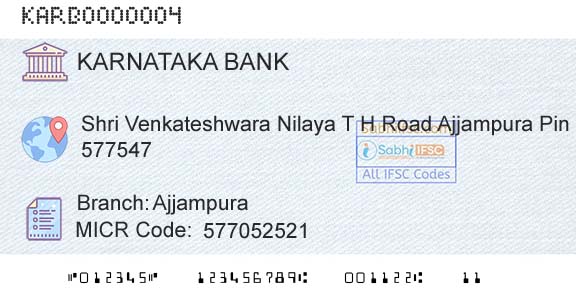 Karnataka Bank Limited AjjampuraBranch 