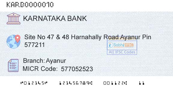 Karnataka Bank Limited AyanurBranch 