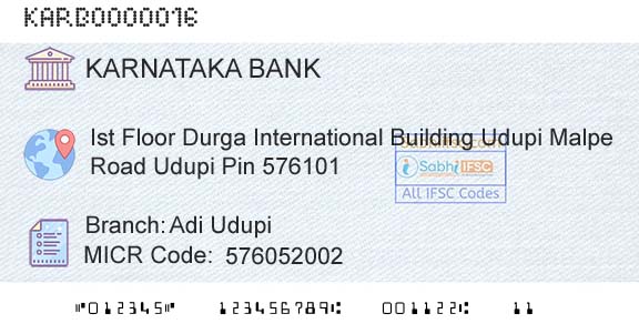 Karnataka Bank Limited Adi UdupiBranch 