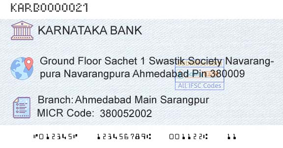 Karnataka Bank Limited Ahmedabad Main SarangpurBranch 