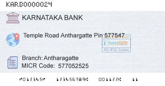 Karnataka Bank Limited AntharagatteBranch 