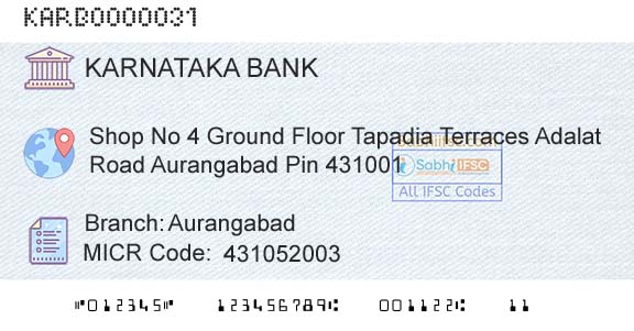 Karnataka Bank Limited AurangabadBranch 