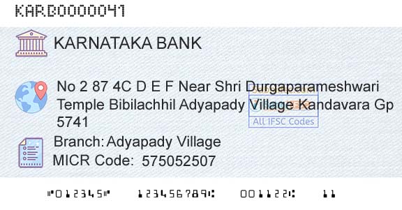 Karnataka Bank Limited Adyapady VillageBranch 