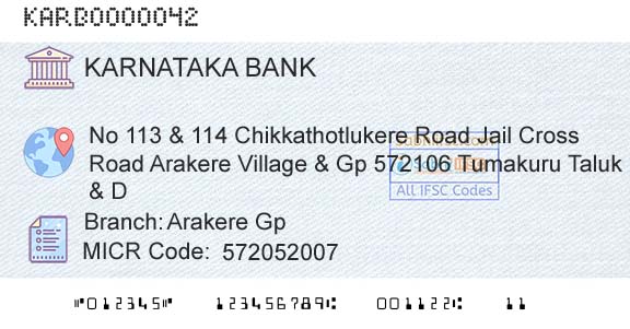 Karnataka Bank Limited Arakere GpBranch 