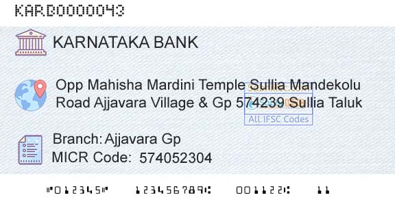 Karnataka Bank Limited Ajjavara GpBranch 